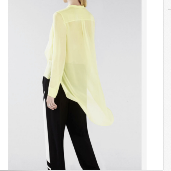 BCBGMAXAZRIA Keslyn Lime Silk Ruffle-Front Blouse - Picture 5 of 5